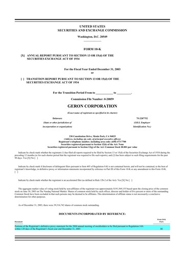 Thumbnail Geron 10-K Annual Report 