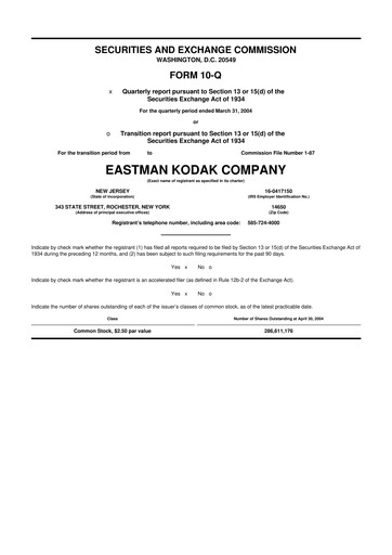 Thumbnail Eastman Kodak Company 10-Q Quarterly Report FY 