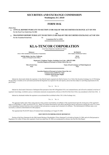 Thumbnail KLA 10-K Annual Report 