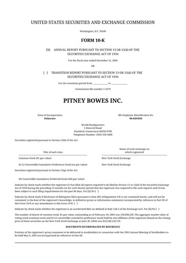 Thumbnail Pitney Bowes 10-K Annual Report 