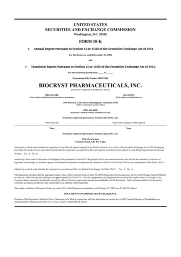Thumbnail BioCryst Pharmaceuticals
 10-K Annual Report 