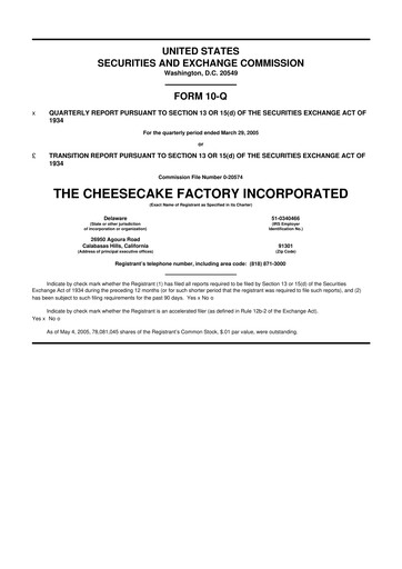 Thumbnail The Cheesecake Factory
 10-Q Quarterly Report FY 