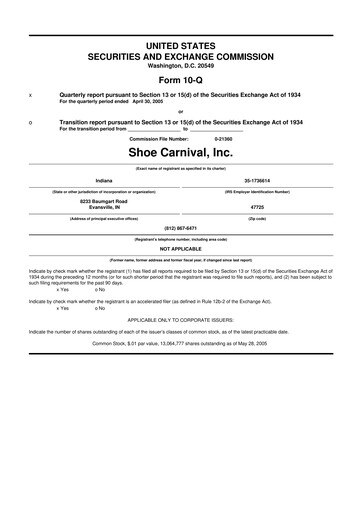 Thumbnail Shoe Carnival
 10-Q Quarterly Report FY 