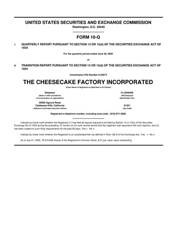 Thumbnail The Cheesecake Factory
 10-Q Quarterly Report FY 
