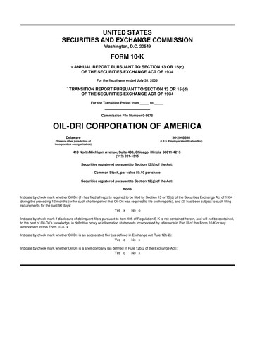 Miniature Oil-Dri Corporation Of America
 10-K Rapport annuel 