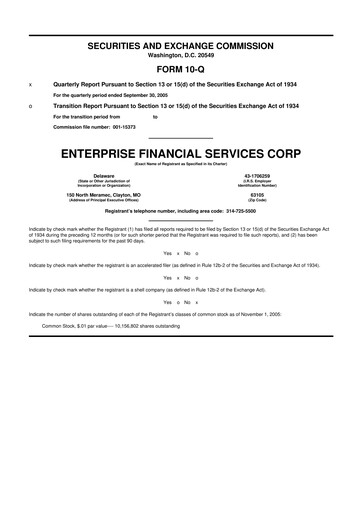 Vorschaubild Enterprise Financial Services Corp 10-Q Quartalsbericht  
