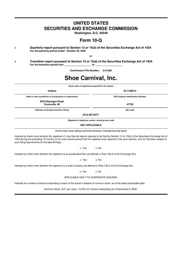 Thumbnail Shoe Carnival
 10-Q Quarterly Report FY 