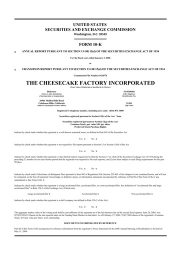 Thumbnail The Cheesecake Factory
 10-K Annual Report 