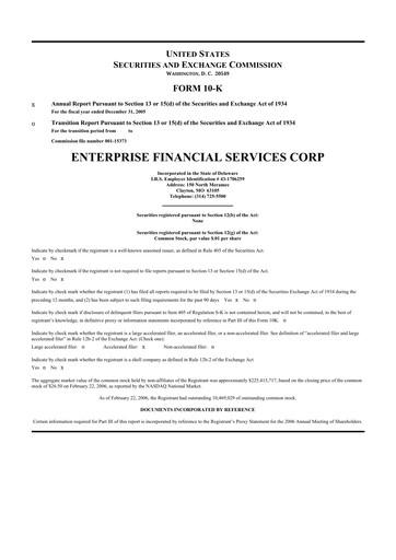 Thumbnail Enterprise Financial Services Corp 10-K Annual Report 