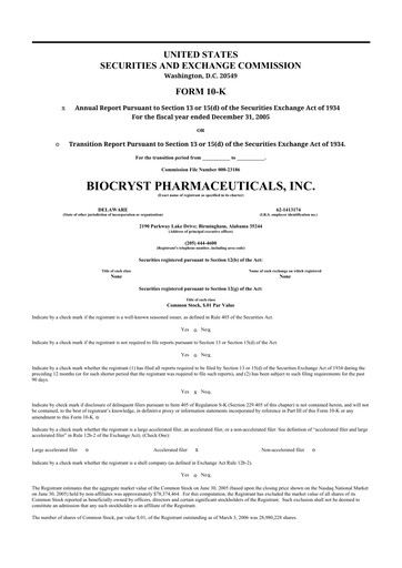 Thumbnail BioCryst Pharmaceuticals
 10-K Annual Report 