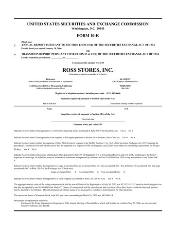 Thumbnail Ross Stores 10-K Annual Report 