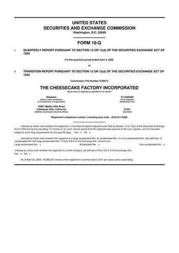 Thumbnail The Cheesecake Factory
 10-Q Quarterly Report FY 