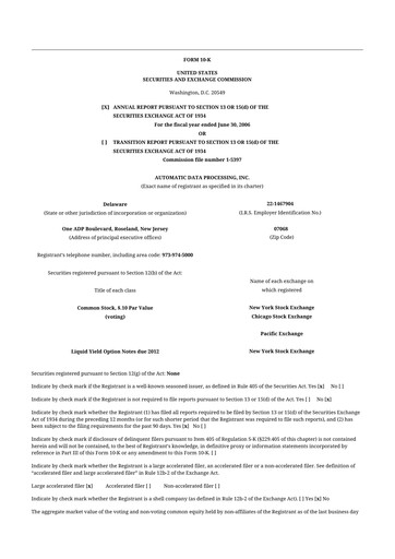 Thumbnail Automatic Data Processing 10-K Annual Report 