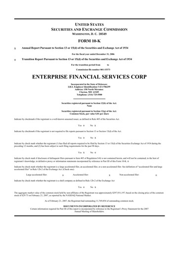Thumbnail Enterprise Financial Services Corp 10-K Annual Report 