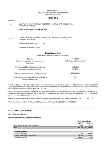 Vorschaubild Ross Stores 10-Q Quartalsbericht  