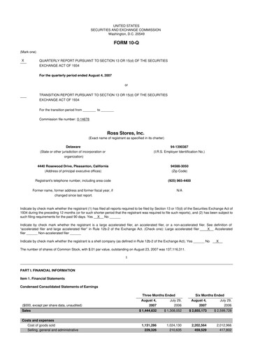 Vorschaubild Ross Stores 10-Q Quartalsbericht  