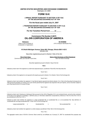 Miniature Oil-Dri Corporation Of America
 10-K Rapport annuel 