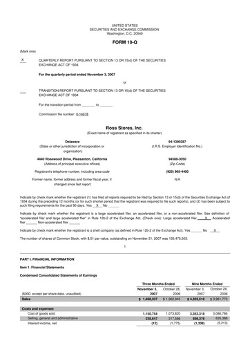 Vorschaubild Ross Stores 10-Q Quartalsbericht  