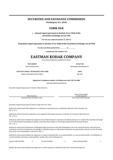 Thumbnail Eastman Kodak Company 10-K Annual Report 