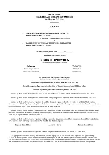 Thumbnail Geron 10-K Annual Report 