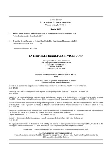 Thumbnail Enterprise Financial Services Corp 10-K Annual Report 