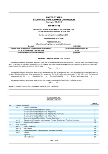 Thumbnail Foot Locker
 10-Q Quarterly Report FY 