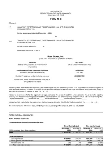 Vorschaubild Ross Stores 10-Q Quartalsbericht  