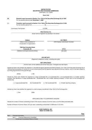 Thumbnail Shoe Carnival
 10-Q Quarterly Report FY 