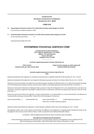 Thumbnail Enterprise Financial Services Corp 10-K Annual Report 