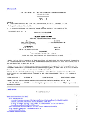 Thumbnail Clorox 10-Q Quarterly Report FY 