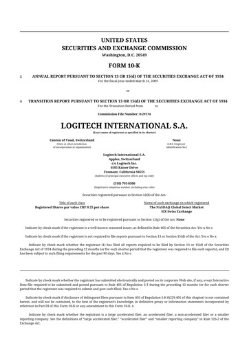 Thumbnail Logitech 10-K Annual Report 