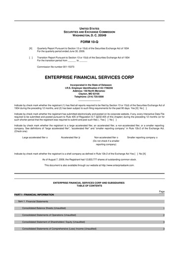 Vorschaubild Enterprise Financial Services Corp 10-Q Quartalsbericht  