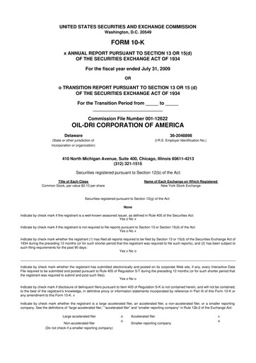 Miniature Oil-Dri Corporation Of America
 10-K Rapport annuel 