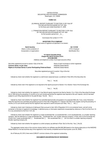 Thumbnail Investors Title Company
 10-K Annual Report 