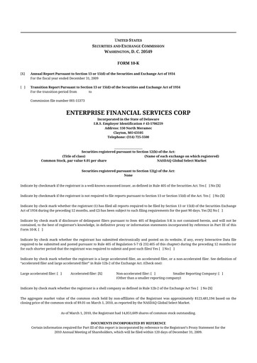 Thumbnail Enterprise Financial Services Corp 10-K Annual Report 