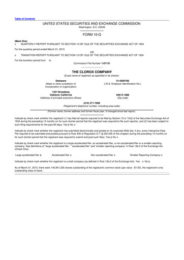 Thumbnail Clorox 10-Q Quarterly Report FY2010 