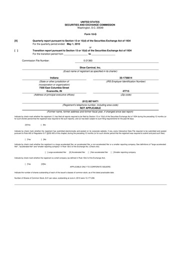 Thumbnail Shoe Carnival
 10-Q Quarterly Report FY 