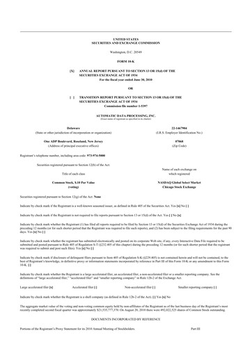 Thumbnail Automatic Data Processing 10-K Annual Report 2010