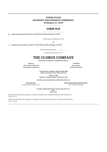 Thumbnail Clorox 10-K Annual Report 2010