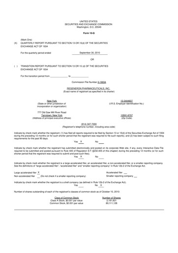 Thumbnail Regeneron Pharmaceuticals 10-Q Quarterly Report FY2010 