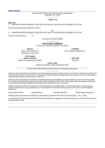 Thumbnail Clorox 10-Q Quarterly Report FY2011 