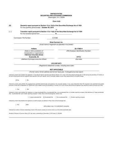 Thumbnail Shoe Carnival
 10-Q Quarterly Report FY 