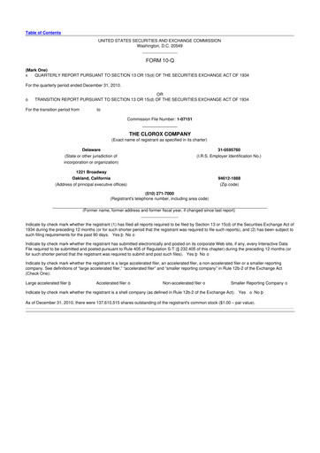 Thumbnail Clorox 10-Q Quarterly Report FY2011 