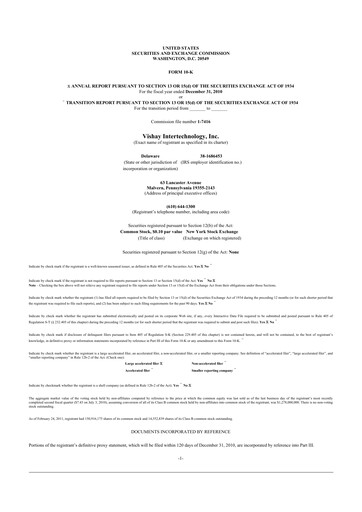 Thumbnail Vishay Intertechnology
 10-K Annual Report 2010