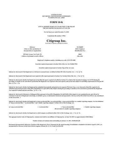 Thumbnail Citigroup 10-K Annual Report 2010