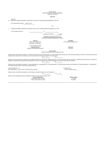 Thumbnail Regeneron Pharmaceuticals 10-Q Quarterly Report FY2011 