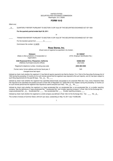 Vorschaubild Ross Stores 10-Q Quartalsbericht 2011 