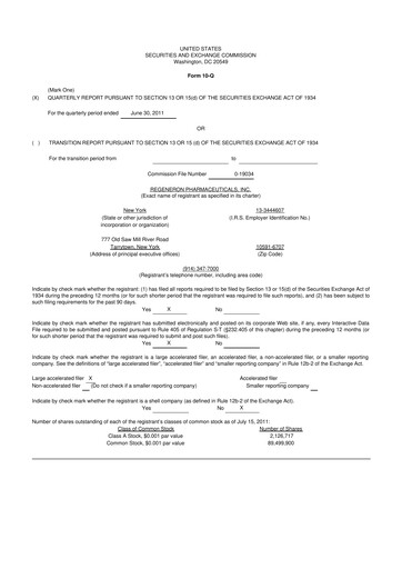 Thumbnail Regeneron Pharmaceuticals 10-Q Quarterly Report FY2011 