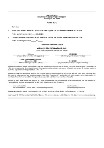 Thumbnail Vishay Precision Group
 10-Q Quarterly Report FY2011 