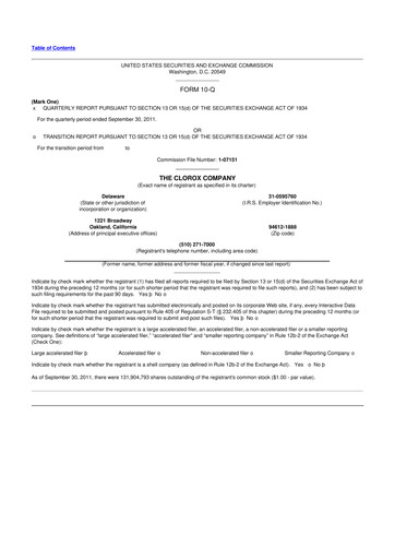 Thumbnail Clorox 10-Q Quarterly Report FY2012 